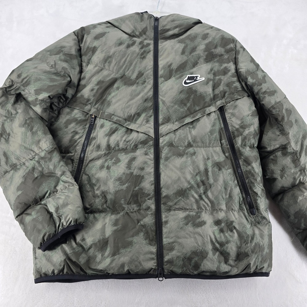 Nike Mens Windrunner Puffer Jacket L Green Camo Duck Down Hooded